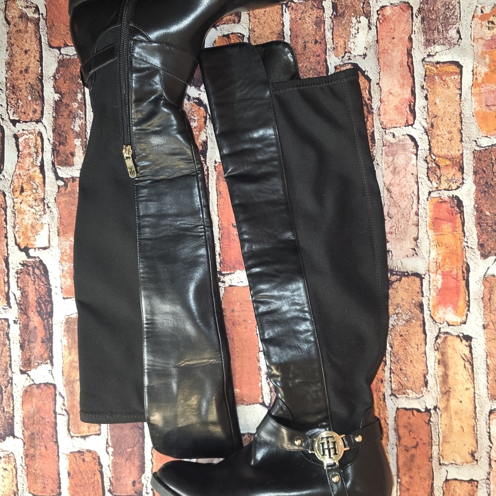 Tommy Hilfiger Black Over the Knee Boots - Picture 2 of 9